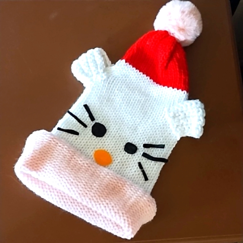 Knit Kitty Santa Hat Animal beanie adult child stretch handcrafted